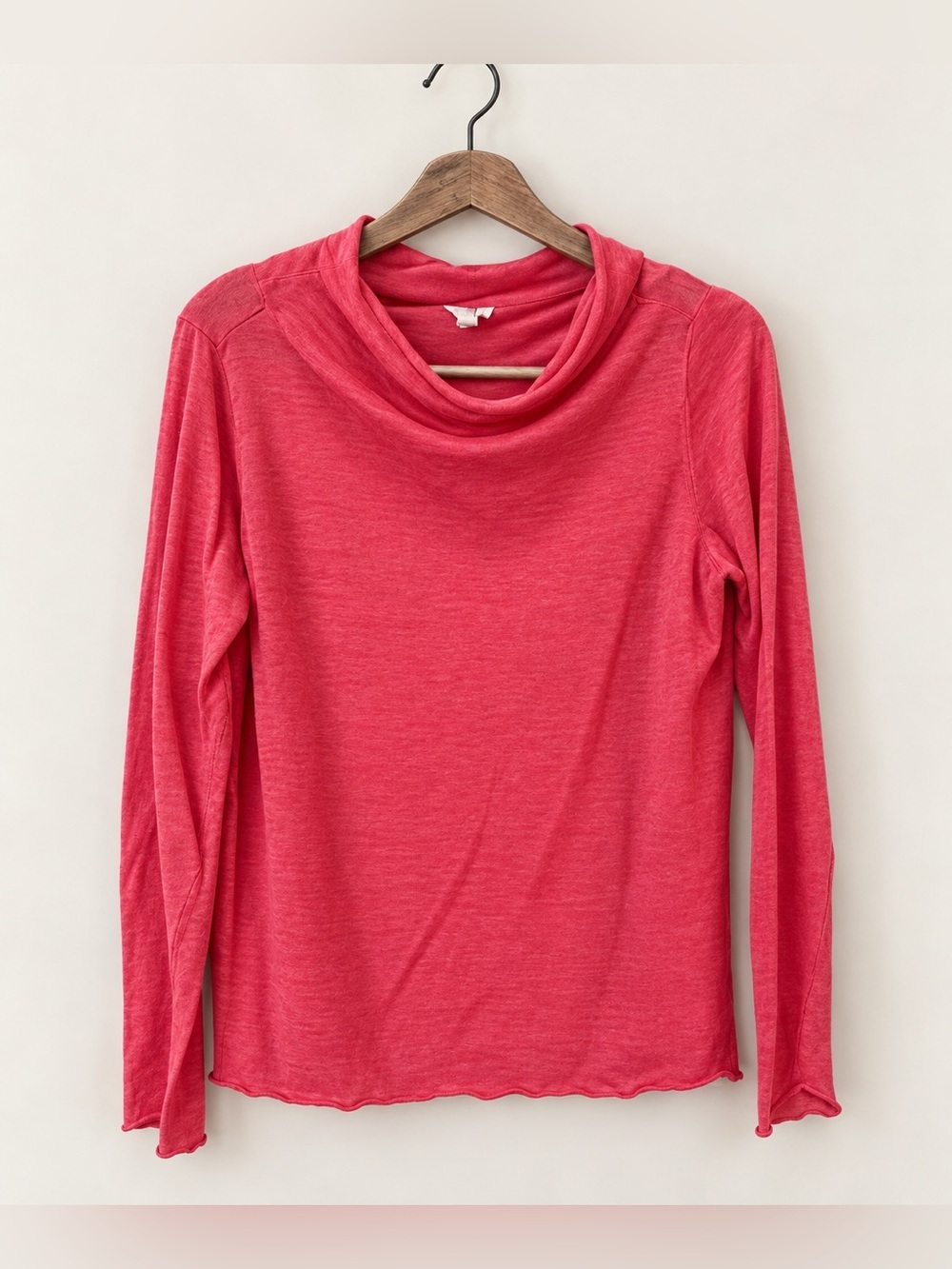 Eileen Fisher | Pink Organic Linen Drape Neck Top Sheer Lightweight Rolled Hem